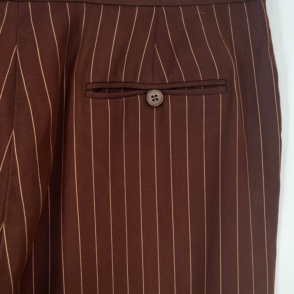 Lauren Ralph Lauren 100% Silk Brown Pinstripe Straight Leg Pants Women 16 Career - Picture 8 of 10